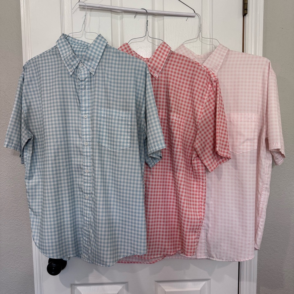 4 Huk Men's Casual Gingham Shirt - Blue, Red, Pink